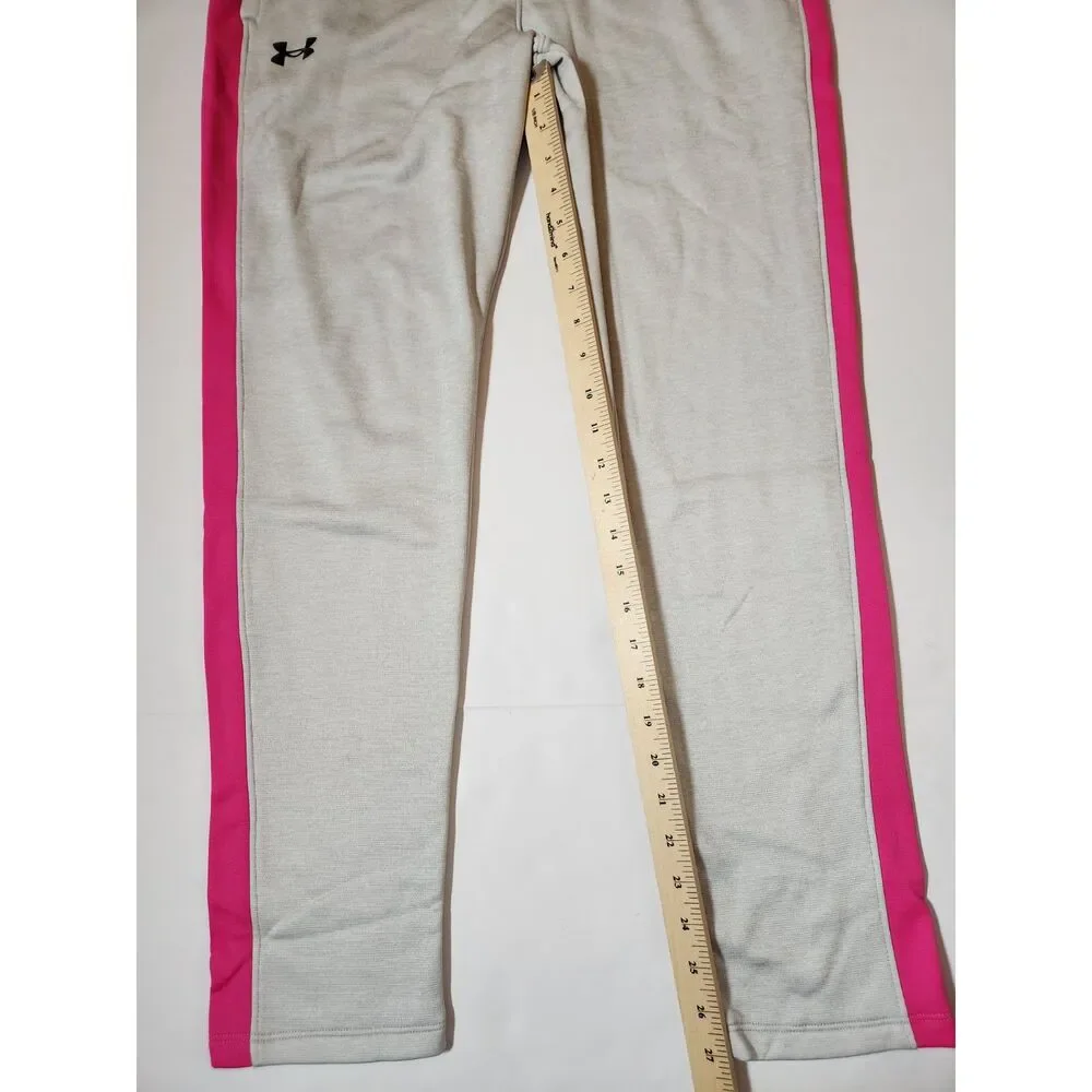 Under Armour Open Bottom Fleece Pants Girls Youth XL Gray Pink